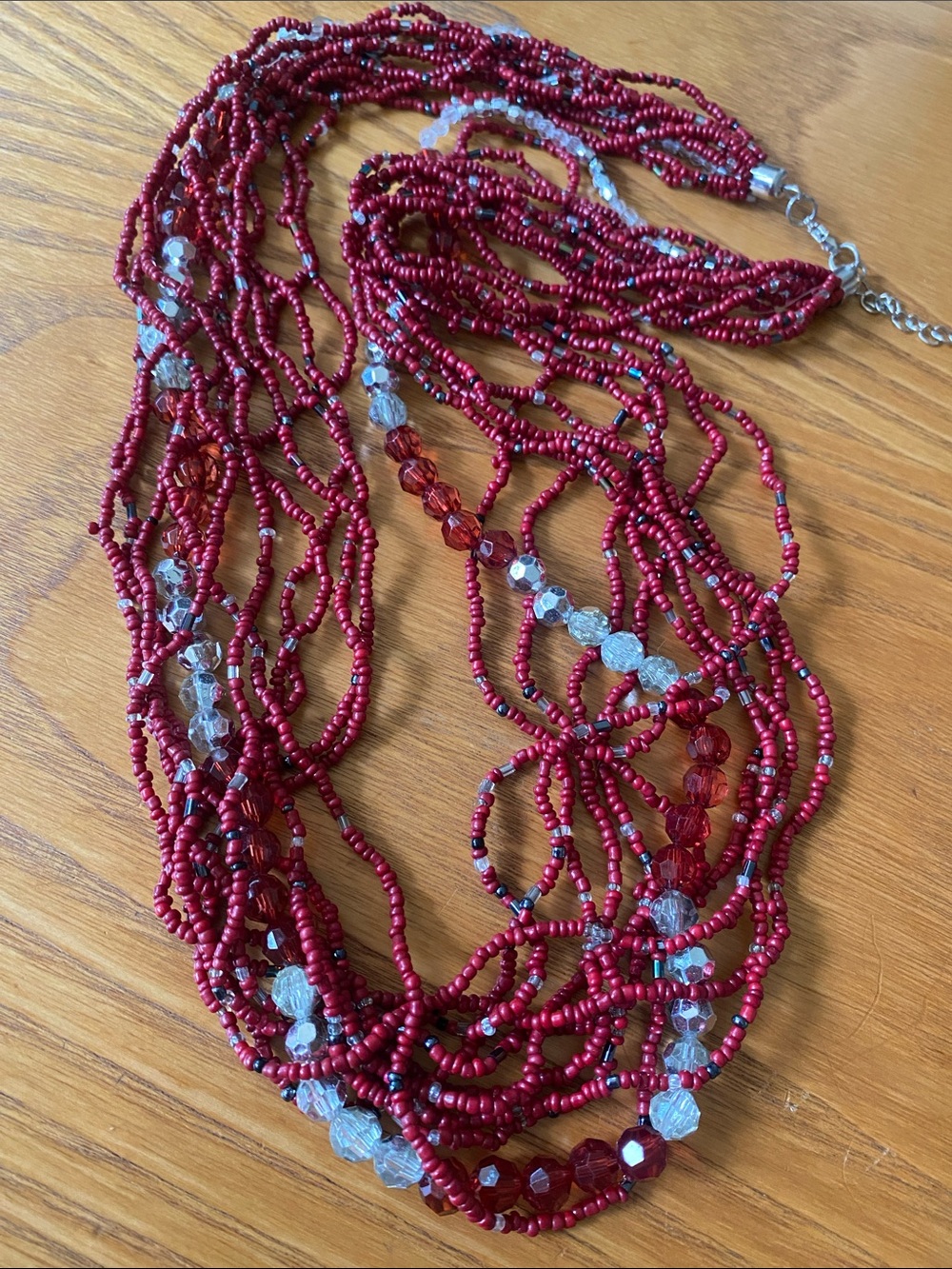 Multi-Strand Red Beaded Necklace - Brand